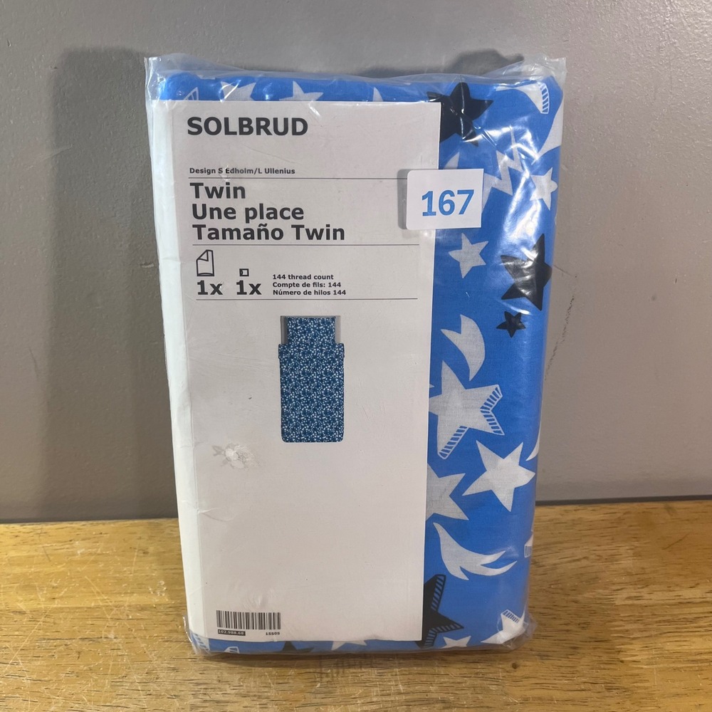 IKEA Solbrud Duvet Cover Set Twin Blue White Star Celestial 100% Cotton Vtg